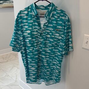 Men's Turquoise Fish Pattern Shirt